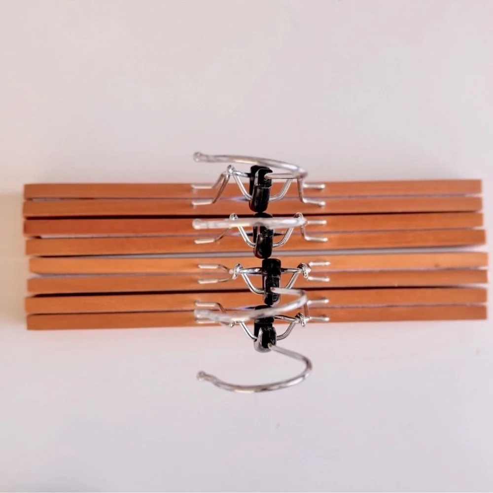 IKEA Wooden Pants & Skirts Hangers Set of 4 Wood Metal Clamp Pant & Skirt Hanger